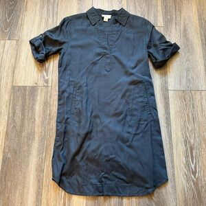Loft Womens Shirt Dress W/ Pockets Dark Gray Size XS Rolled Short Sleeves Preppy